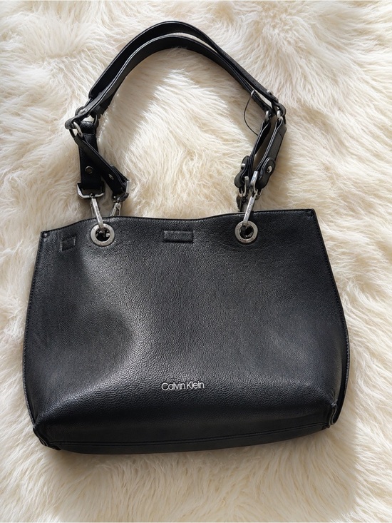 Calvin Klein Handbags - Calvin Klein Black Leather Shoulder Bag with Silver Hardware